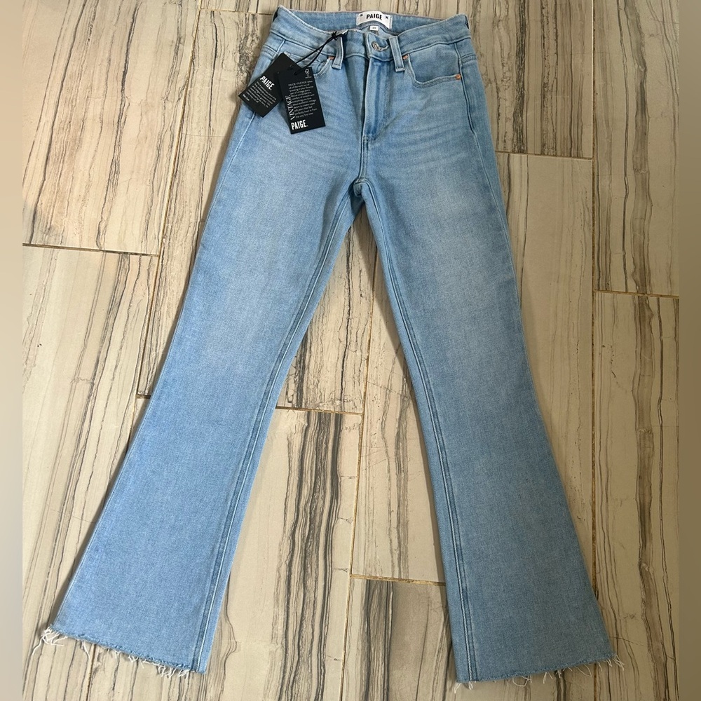 NWT New PAIGE Colette High Rise Light Blue Cropped Flare Stretch Jeans - Picture 4 of 16